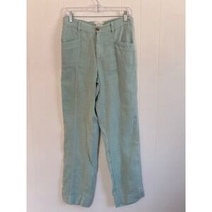 Nicole Miller 100% Linen Pants Light Blue Elastic Waist Wide Leg Casual Womens M